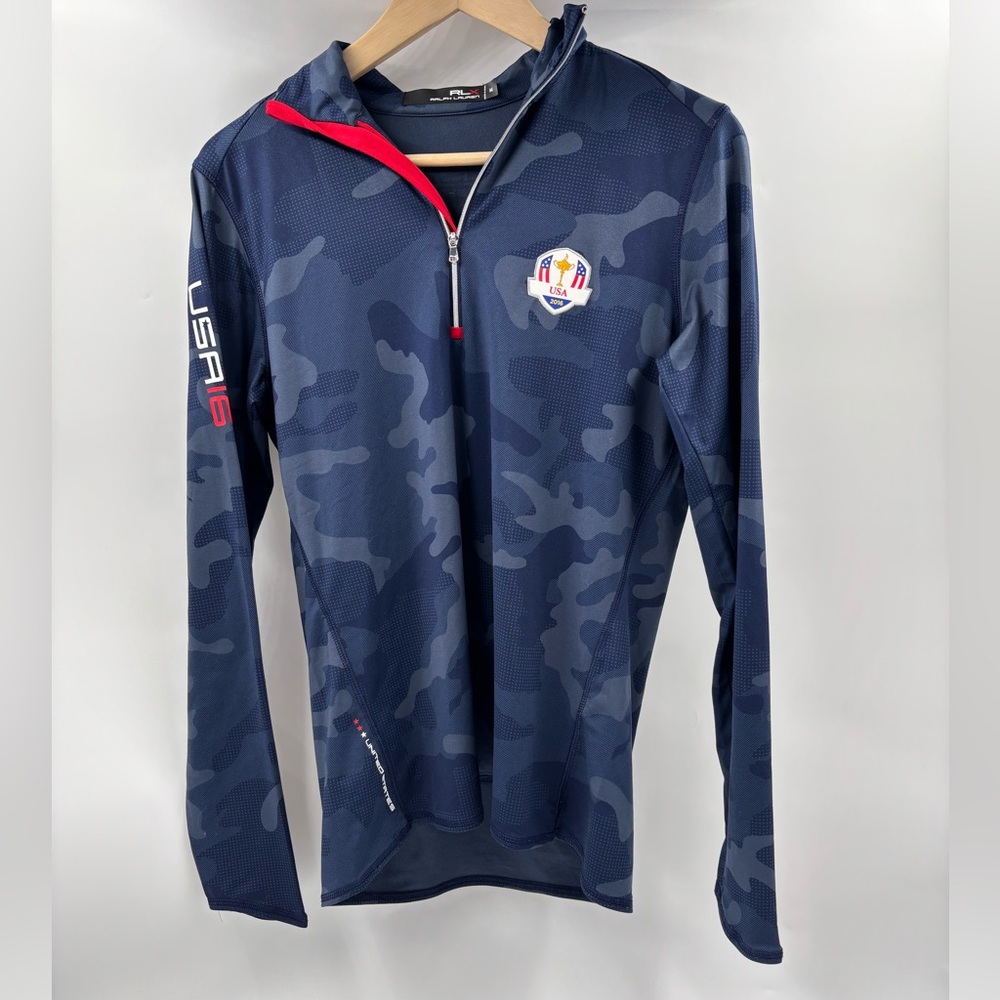 RLX‎ USA M Thumbholes Polyester Navy Active Fit Quarter Zip Pullover - Picture 4 of 5